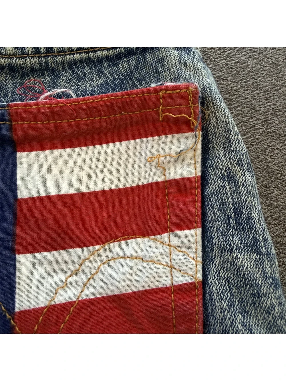 Levis 569 Reworked Cutoff Shorts W28 USA Flag Distressed Acid Wash Y2K